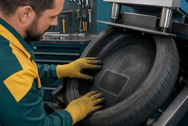 Vulcanização de pneus na borracharia.